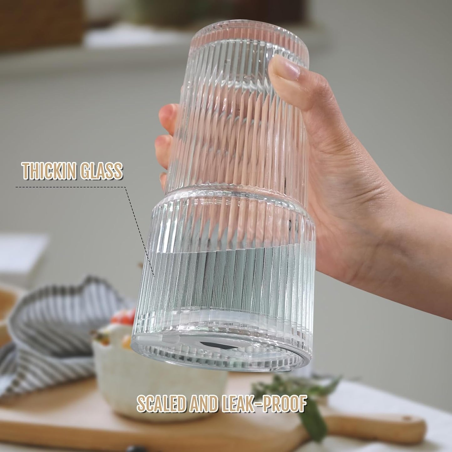 20oz Glass Cups with Lids and Straws, 4 Pack Vintage Ribbed Glass Tumblers for Iced Coffee, Smoothies, Thickened Wall Mason Jar Drinking Iced Coffee Cup