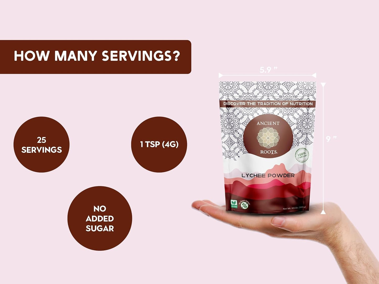 Ancient Roots Freeze-Dried Lychee Fruit Powder – 100% Organic, All-Natural Food Coloring, Rich in Antioxidants, No Added Sugar or Preservatives, 25 Servings (3.5 oz)