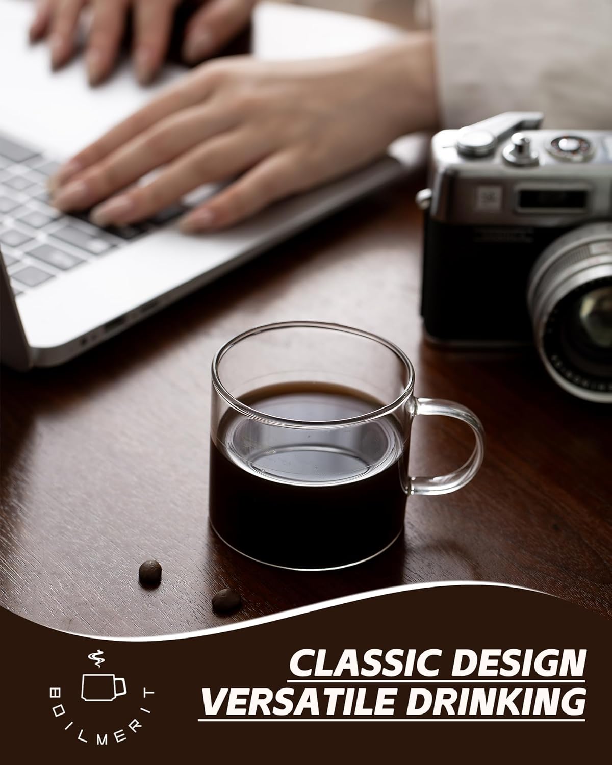 Espresso Cups Set of 4, 5 oz Small Shot Glasses with Handle, Clear Demitasse Mugs for Double Espresso or Tea, Coffee Machine Accessories