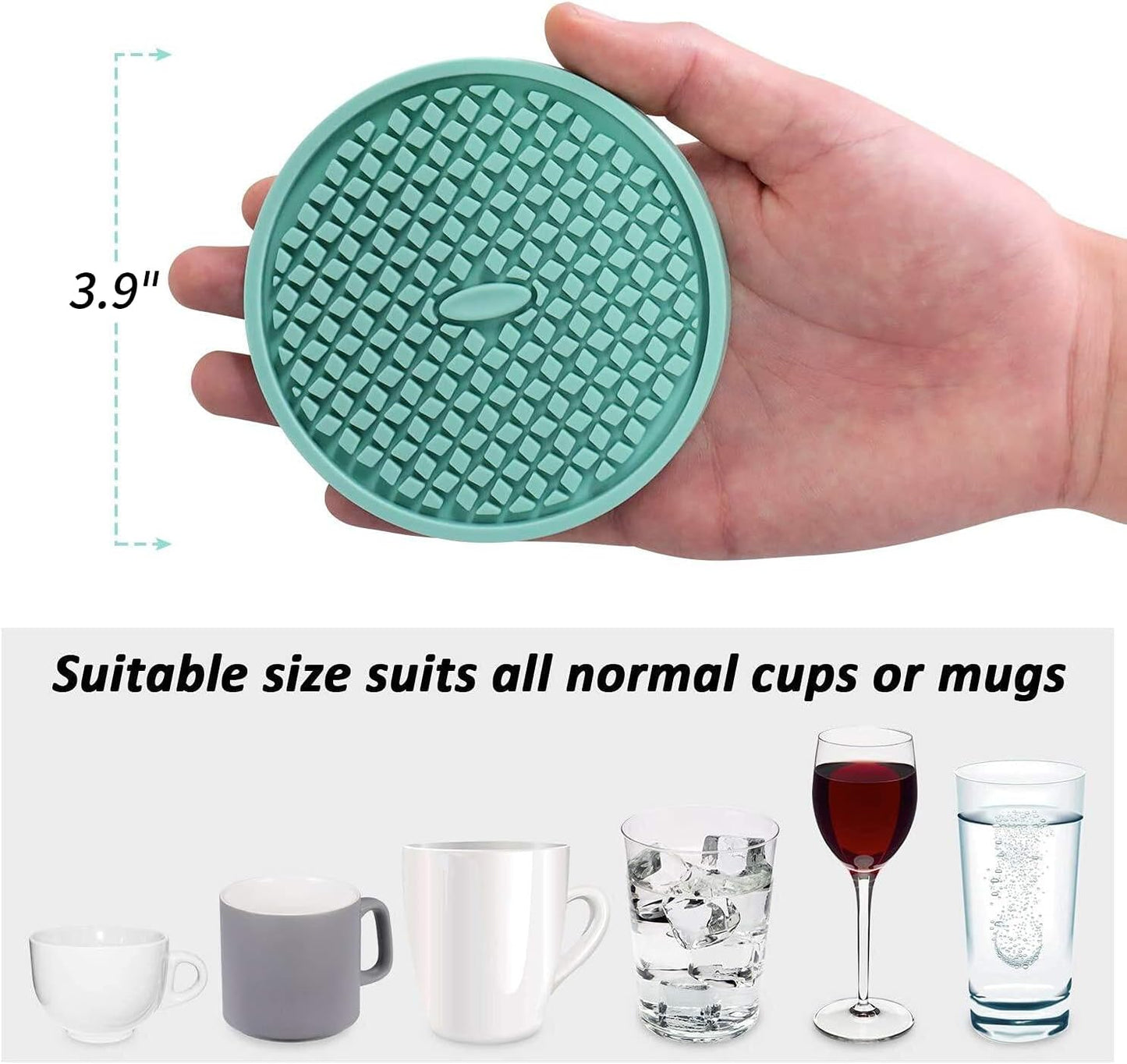 ME.FAN Silicone Coasters [6 Pack] Thickened Drink Coasters with Holder - Cup Mat - Non-Slip, Non-stick, Stay Put, Deep Tray - Prevents Furniture and Tabletop Damages(Blue)