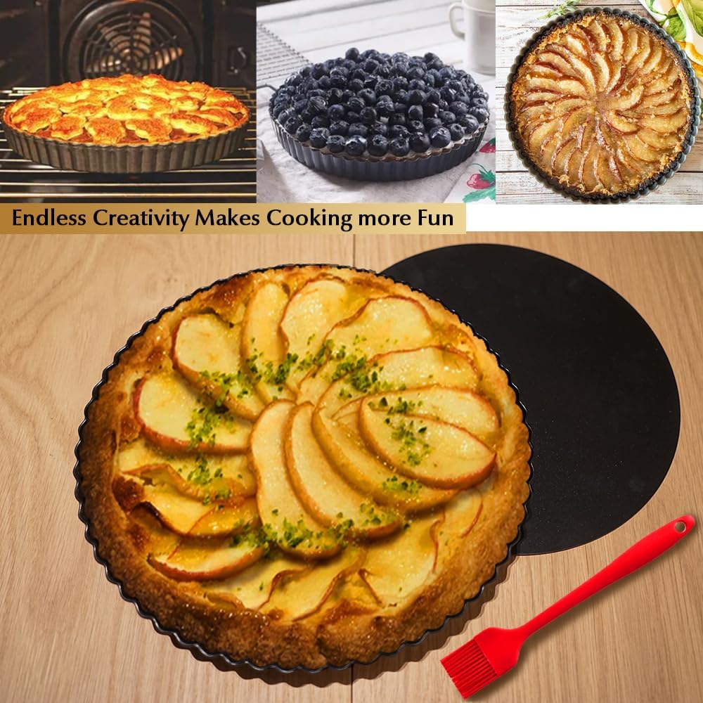 11 Inch Tart and Quiche Pan with Removable Bottom, Pie pans for baking, Non-stick Carbon Steel Quiche Pan for Pie, Mousse Cakes, Fruit and Desserts