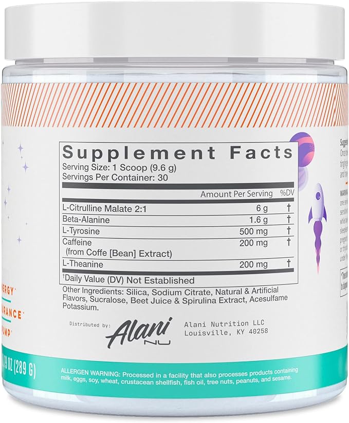 Alani Nu Pre Workout Powder Galaxy Lemonade | Amino Energy Boost | Endurance Supplement | Sugar Free | 200mg Caffeine | L-Theanine, Beta-Alanine, Citrulline | 30 Servings
