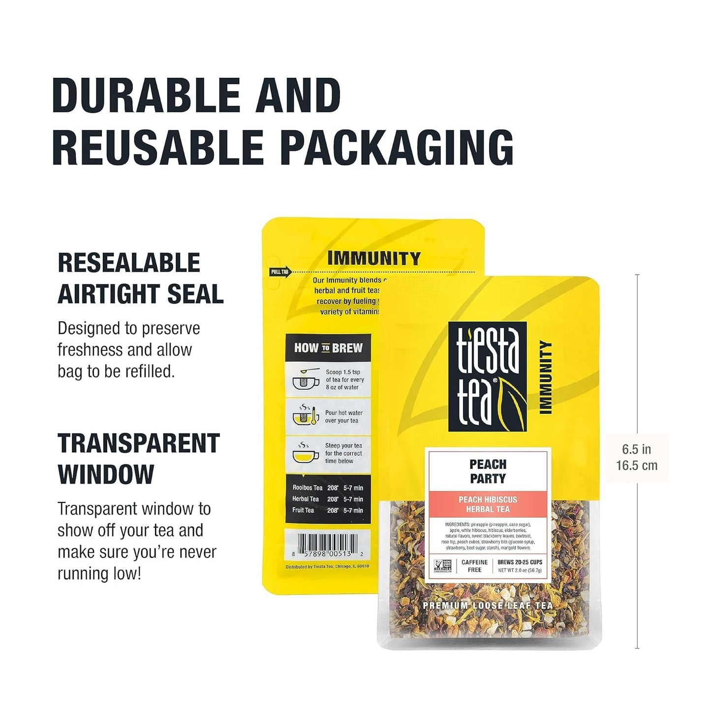 Tiesta Tea - Peach Party, Loose Leaf, Peach Hibiscus Herbal Brew, Premium Blend, Non-Caffeinated Fruit Blend, Makes Hot or Iced & Up to 25 Cups, 2oz Resealable Pouch