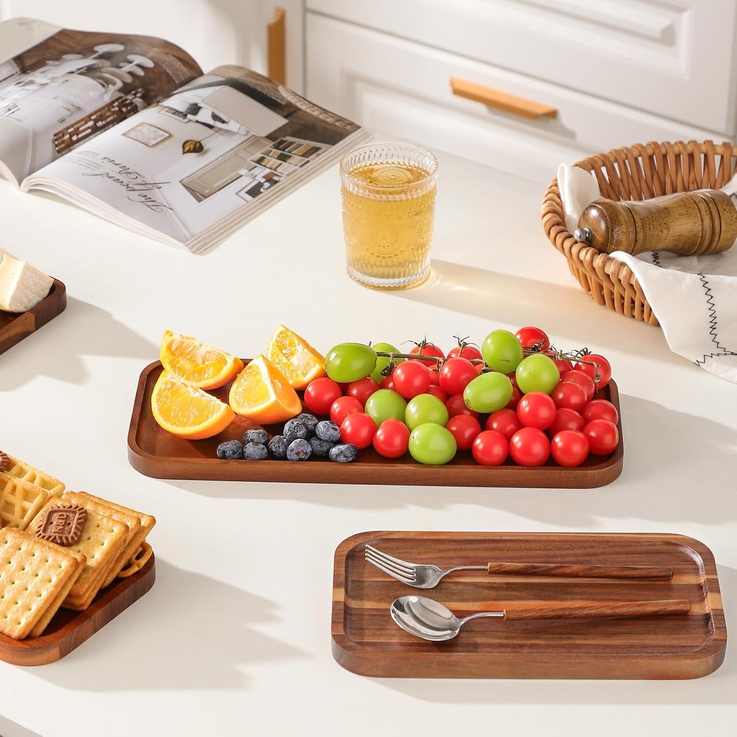 Solid Acacia Wood Serving Trays and Platters - Wooden Mini Charcuterie Boards, Rectangle Small Cheese Board for Food, Bathroom, Home Decor, Kitchen Counter, (10"x5.5", 1 Pack)
