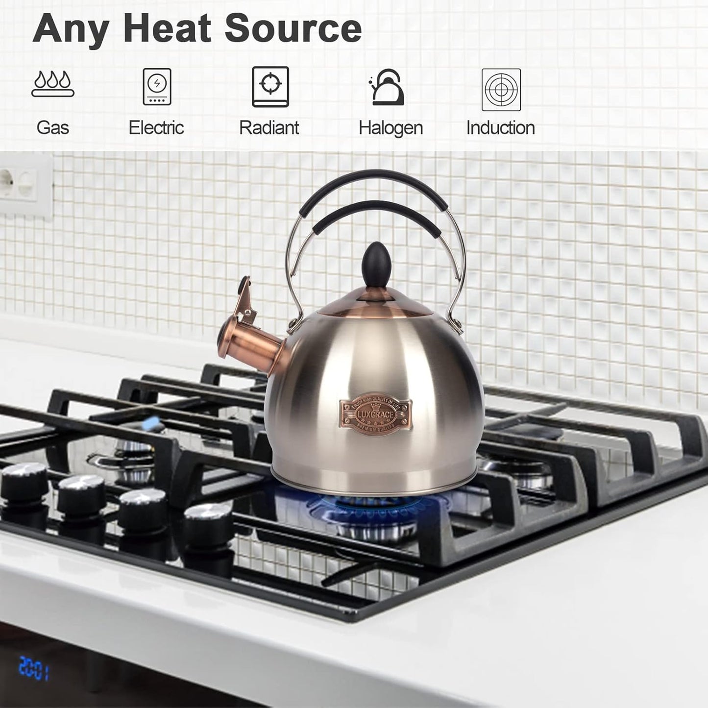 Whistling Tea Kettle Stainless Steel Teapot, Teakettle for Stovetop Induction Stove Top, Fast Boiling Heat Water Tea Pot 2.6 Quart