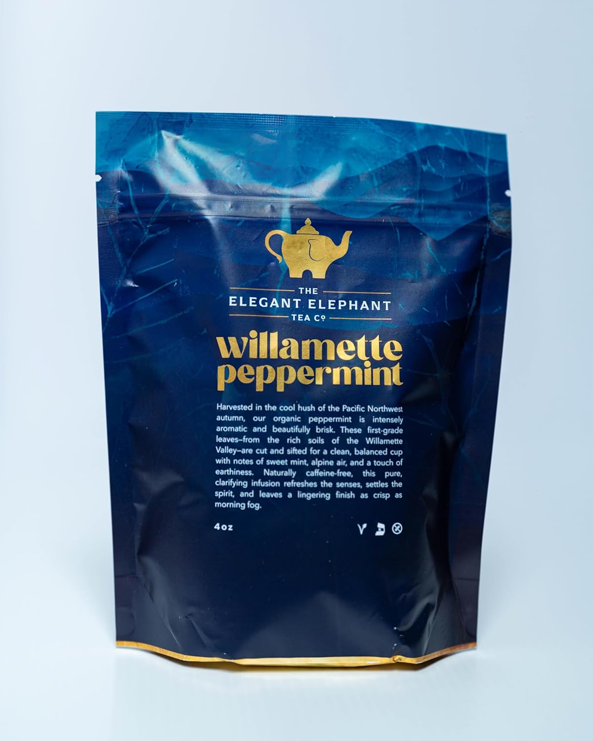 Willamette Peppermint Tea, Organic Loose Leaf Mint Herbal Tea – Soothing, Caffeine-Free – Refreshing Hot or Iced – 4 oz Resealable Bag (Makes 50 Cups) – The Elegant Elephant
