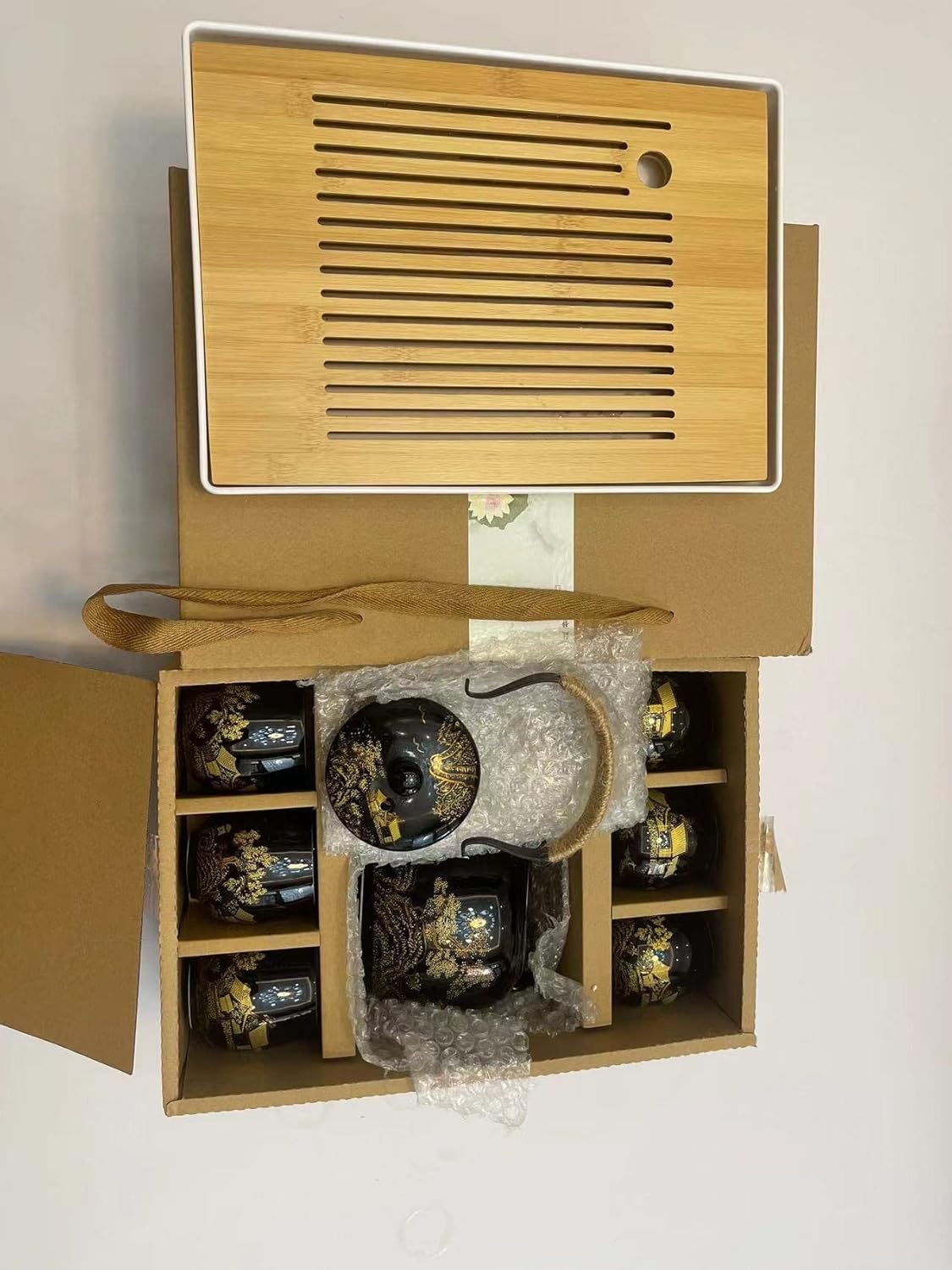 Japanese Tea Set, Black Glazed Tea Set in Gift Box With 1 Teapot, 1 Tea Strainer, 1 Tea Tray and 6 Tea Cups. Ideal Tea Set for Office Home, Asian Tea Sets for Tea Lovers(Country Black)