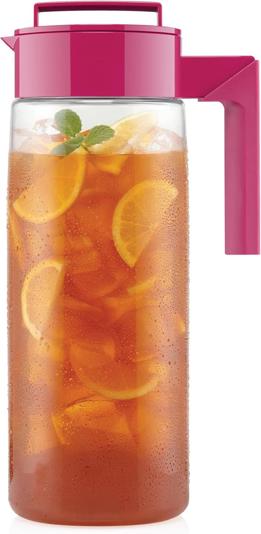 Takeya Airtight Pitcher - Everyday-Use for Iced Tea & More - Clear with Lid - Lightweight Kitchen Essential - Spill-Proof & Durable Kitchenware - 2 Quart, Raspberry