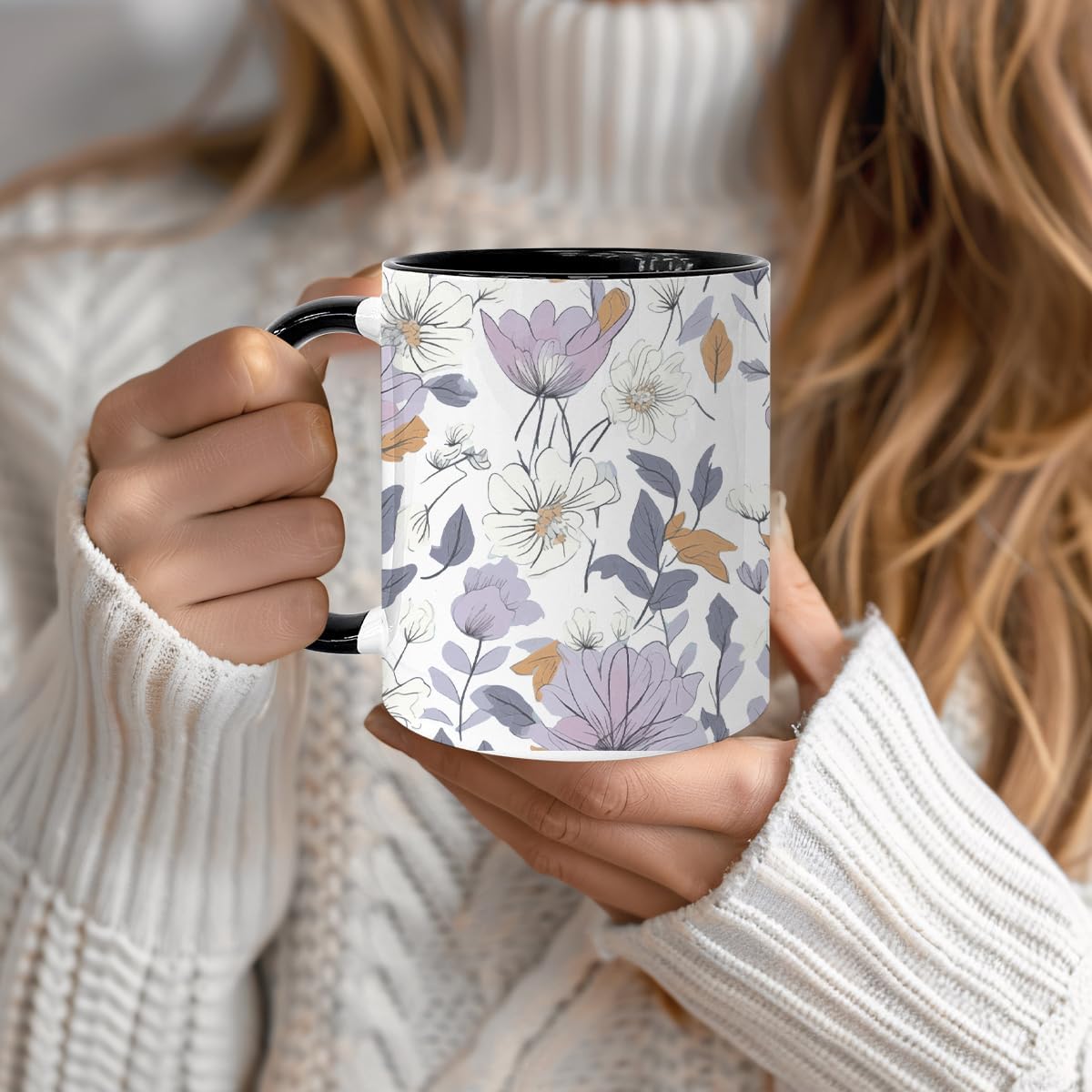 Vintage Flower Coffee Mug, Special Coffee Mug for Mothers, Gifts for Her Fall floral Cup, Beautiful Purple Wildflowers Inspirational Coffee Tea Cup for Her Birthday