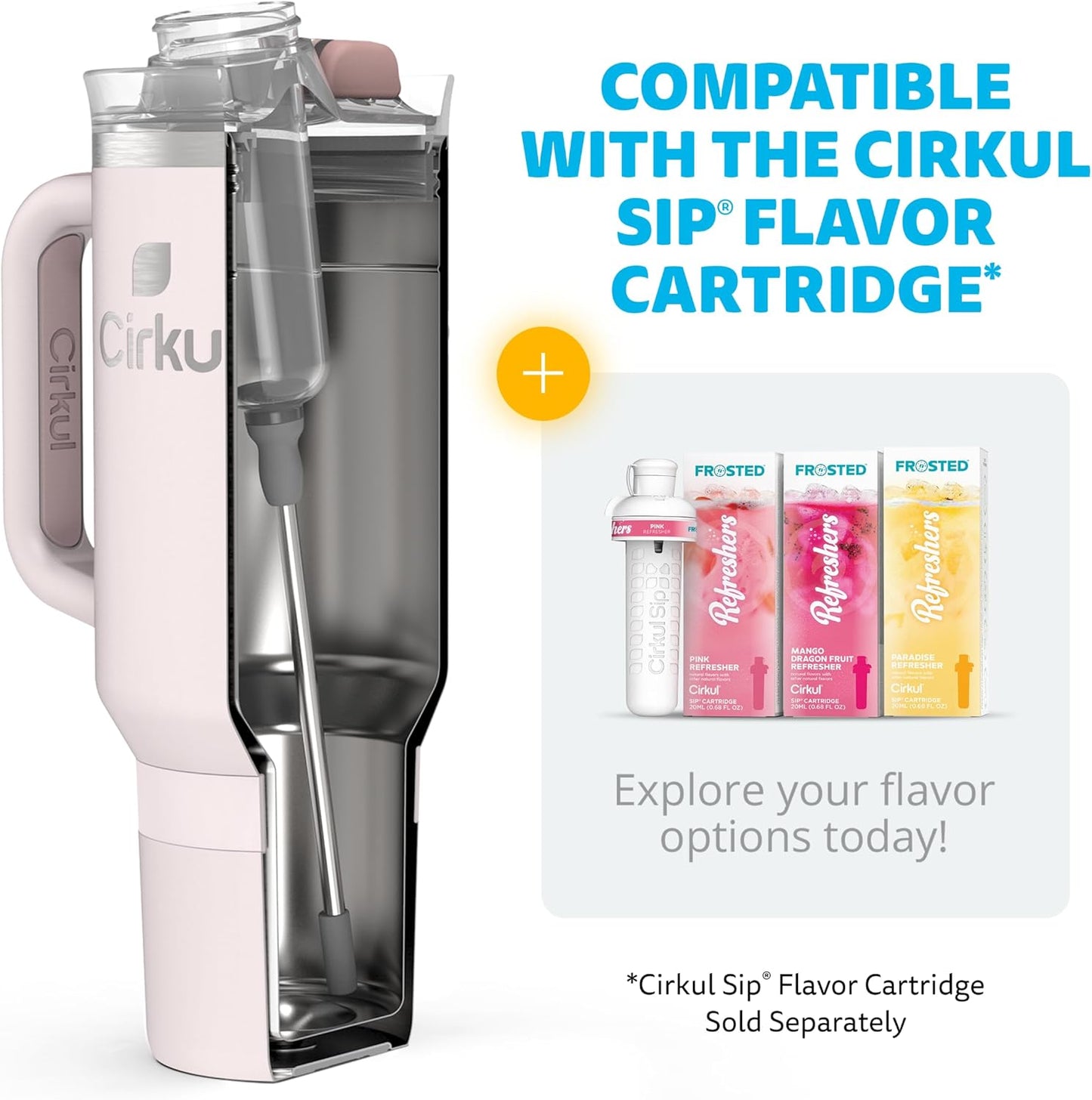 Cirkul 40oz. Cherry Blossom Stainless Steel Tumbler with Handle, All-Day StrawSip™, Double-Wall Insulated