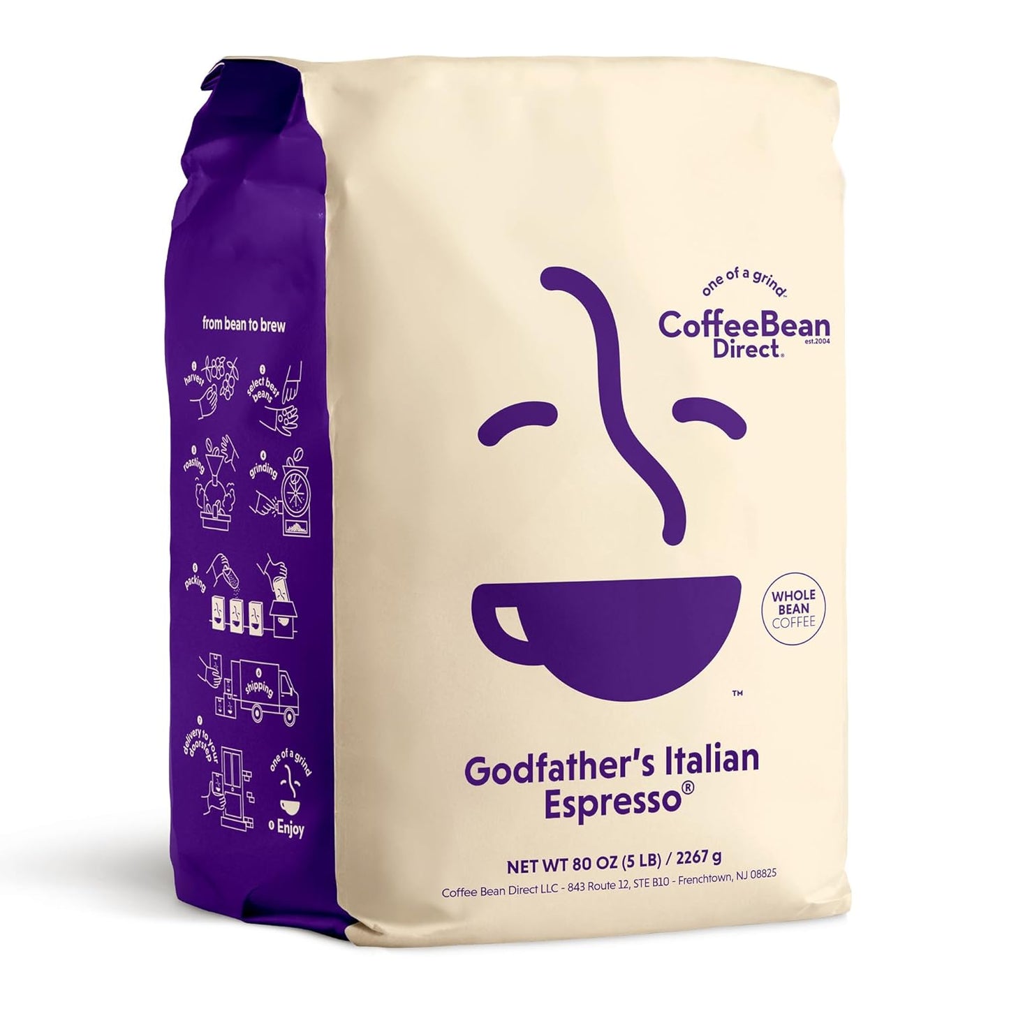 Coffee Bean Direct Godfather’s Italian Espresso®, Whole Bean Coffee, Dark Roast, 5 Pound Bag (Pack of 1)