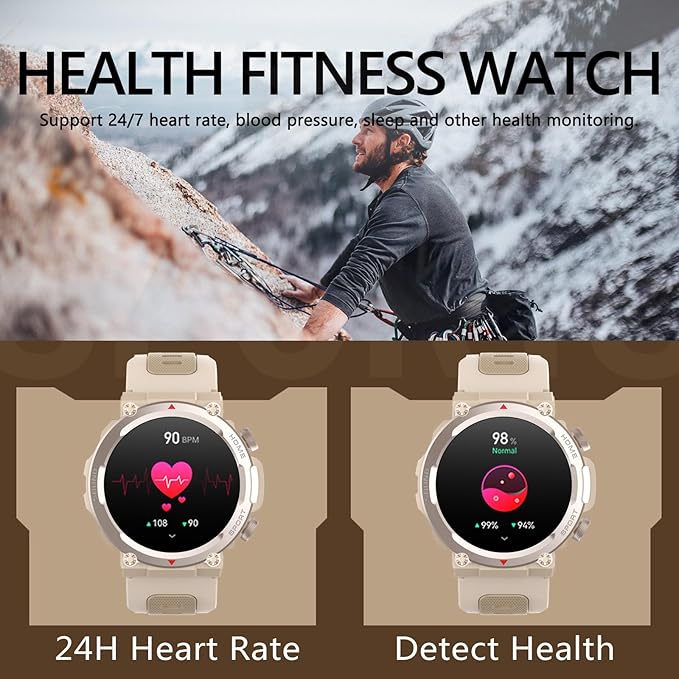 Smart Watches for Men Answer Make Calls Heart Rate Monitor Military Smartwatch for Android iOS Phones Blood Pressure Sleep Tracker Sports Pedometer Waterproof Fitness Watch