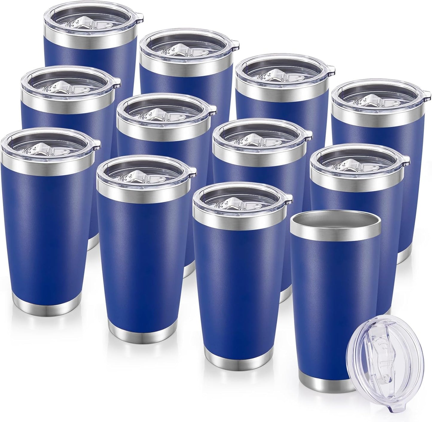 20 oz Tumblers Bulk Stainless Steel Tumbler with Lid Double Wall Vacuum Insulated Coffee Mug 20oz Powder Coated Cup for Hot and Cold Drinks (Blue, 12 pack)