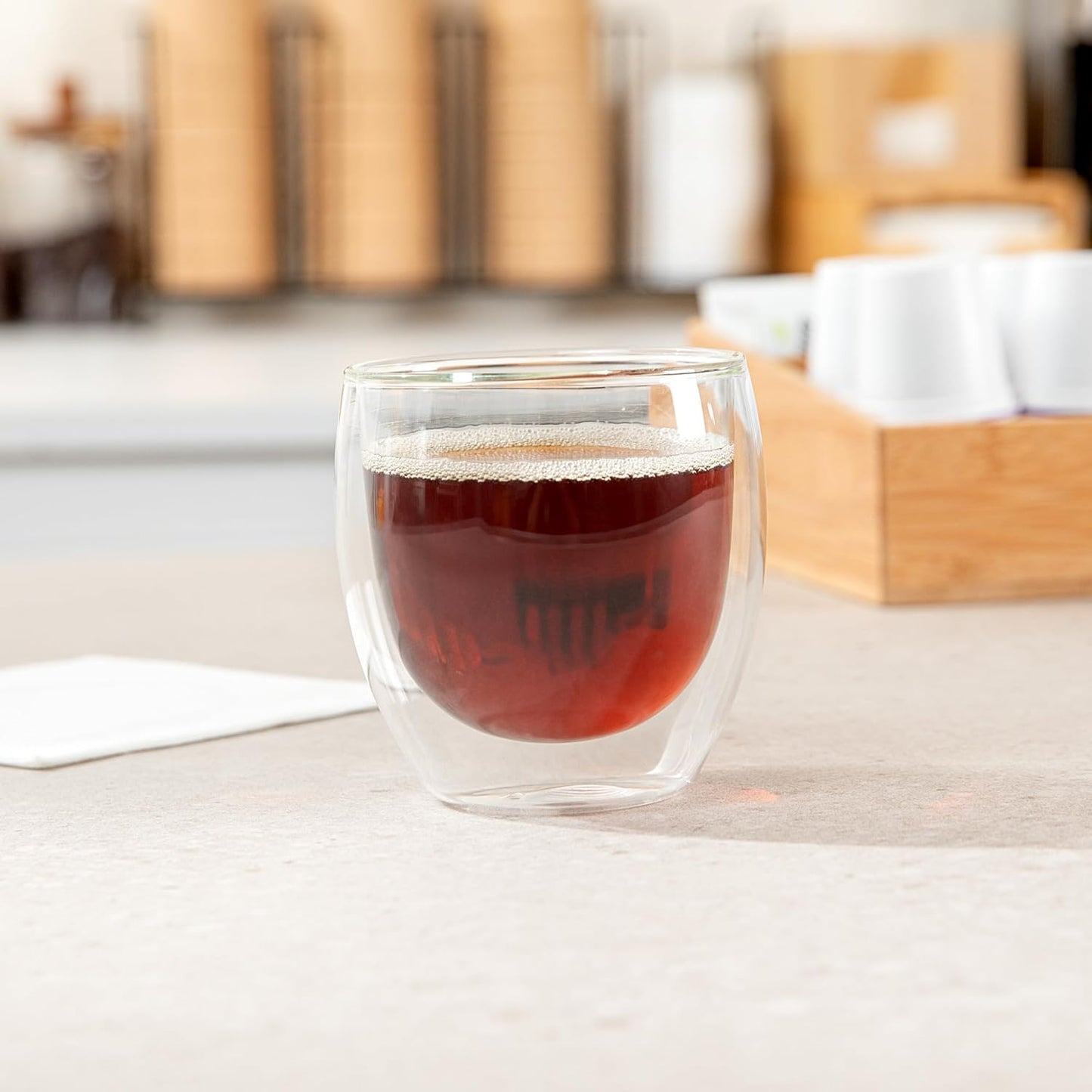 Restaurantware-Forma Professional 8.5 Ounce Double Wall Coffee Cups, 12 Insulated Latte Glasses - Dishwashable, Reusable, Clear Glass Beverage Cups, Freezable, For Hot Or Cold Beverages