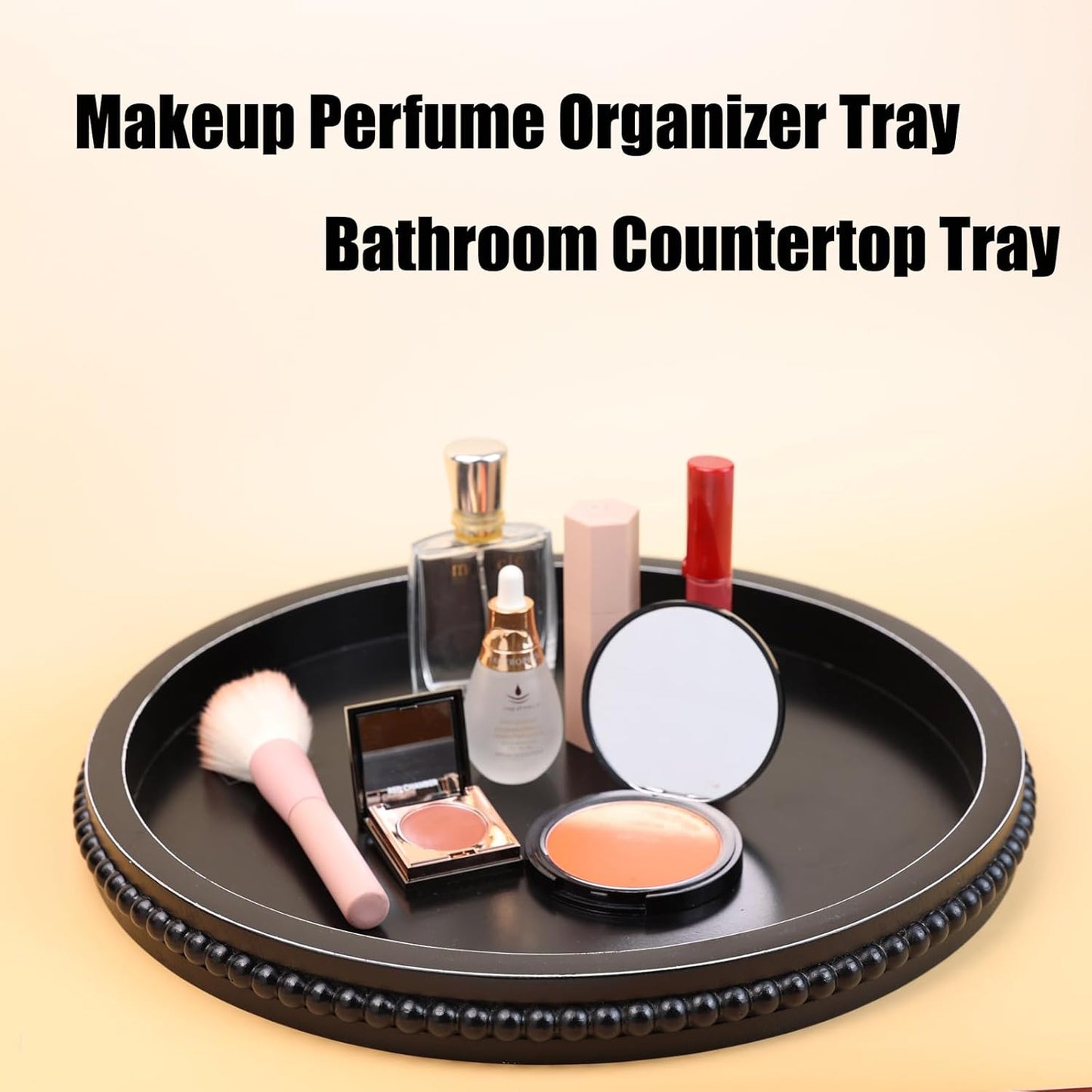 Black Round Wood Decorative Ottoman Tray for Coffee Table Kitchen Counter, Living Room, Handcrafted Wooden Serving Tray for Table Centerpiece