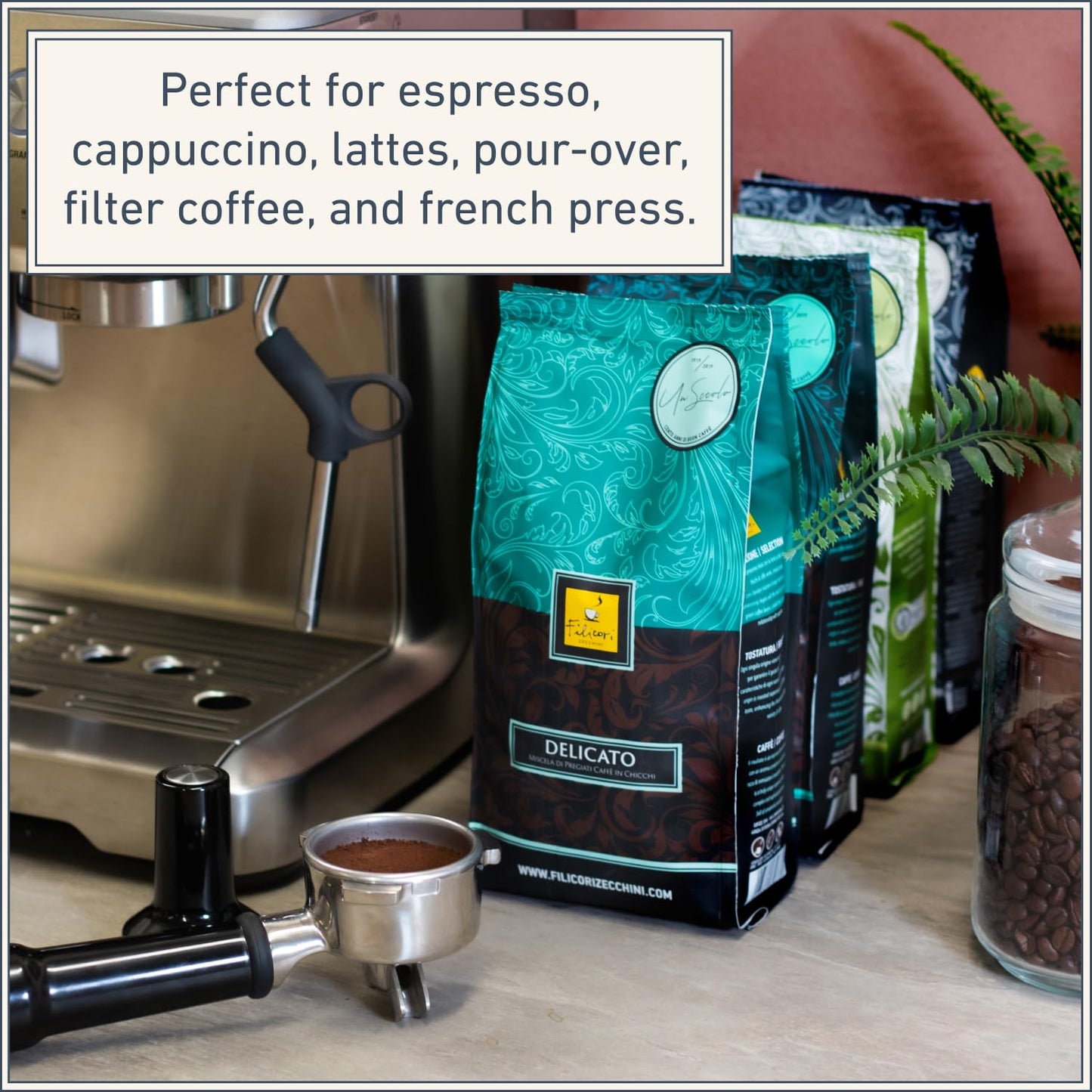 Filicori Zecchini Italian Espresso Beans – Whole Bean Coffee, Bold Dark Roast Arabica & Robusta Blend – Slow Roasted – Forte 2.2lb Bag