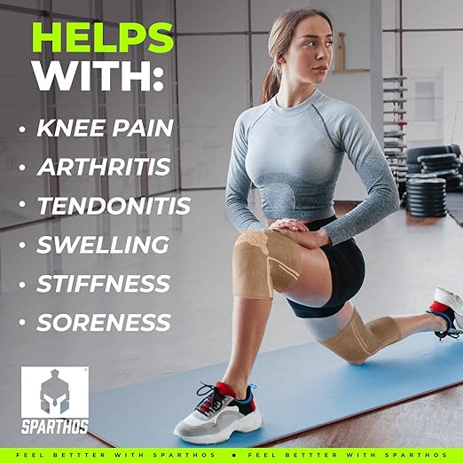 Sparthos Knee Compression Sleeves by (Pair) – Support for Sports, Running, Joint, Knee Pain Relief – Knee Brace for Men and Women – Knee Sprains Strains Arthritis Ligament Injury Recovery (Beige-M)