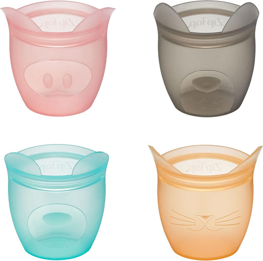Zip Top Reusable 100% Silicone Baby + Kid Snack Containers- The only containers That Stand up, Stay Open and Zip Shut! No Lids! Made in The USA - Full Set of 4