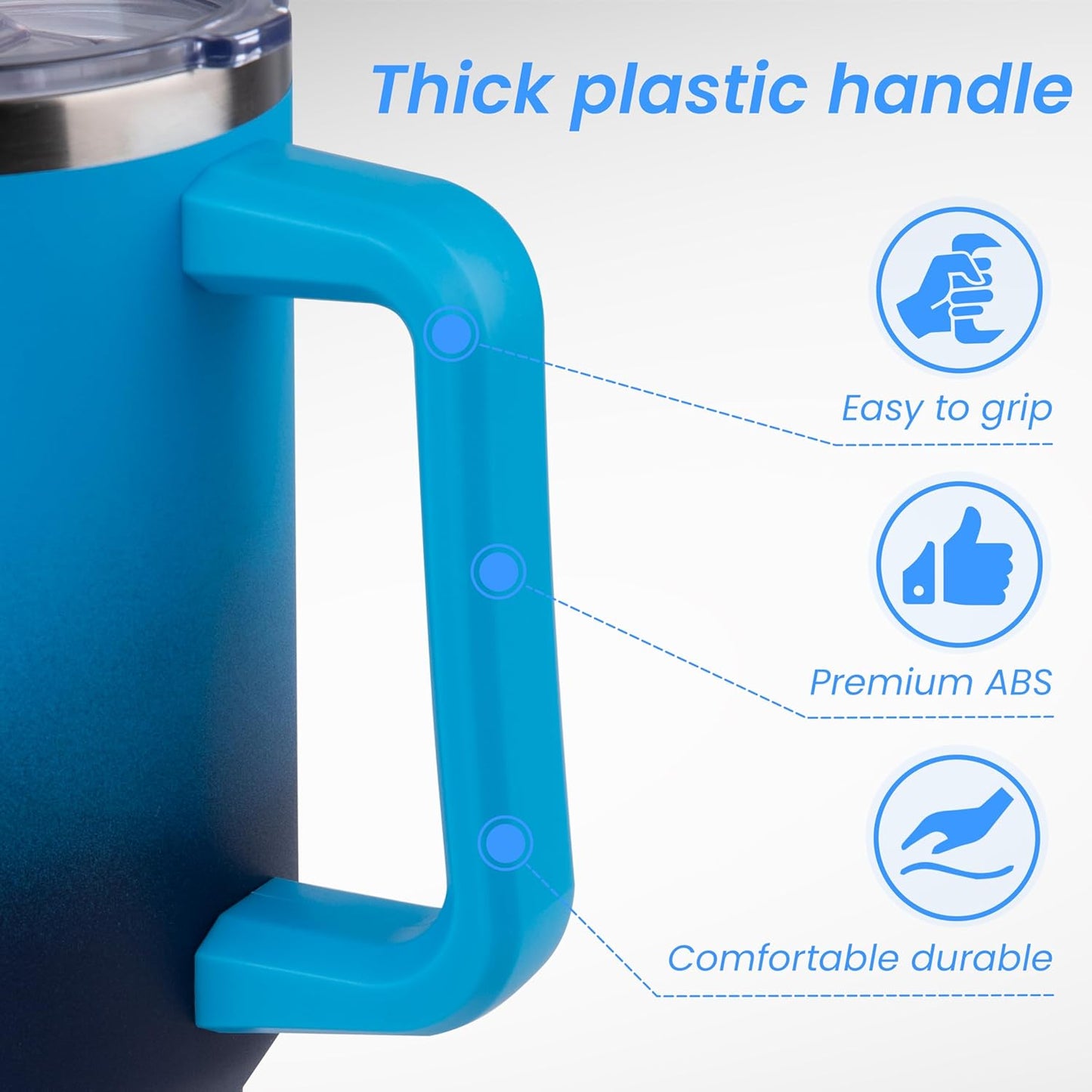 DOMICARE 40 oz Tumbler with Handle and Straw, Stainless Steel Tumbler with Lid and Straw, Reusable Vacuum Insulated Cup, Travel Coffee Mug, Blue Gradient, 1Pack