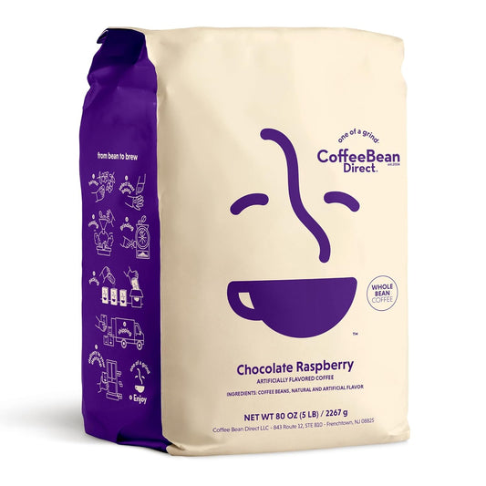 Coffee Bean Direct Chocolate Raspberry Flavored, Whole Bean Coffee, 5 Pound Bag (Pack of 1)