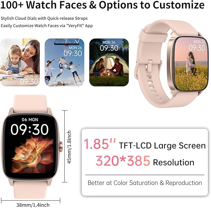 Smart Watch for Men Women, Bluetooth Calling, AI Built-in, IP68 Waterproof, Fitness Tracker, Sleep Monitoring, 1.85'' DIY Dial, 100+ Sports Modes, 7 Days Battery, Compatible with Android & iPhones