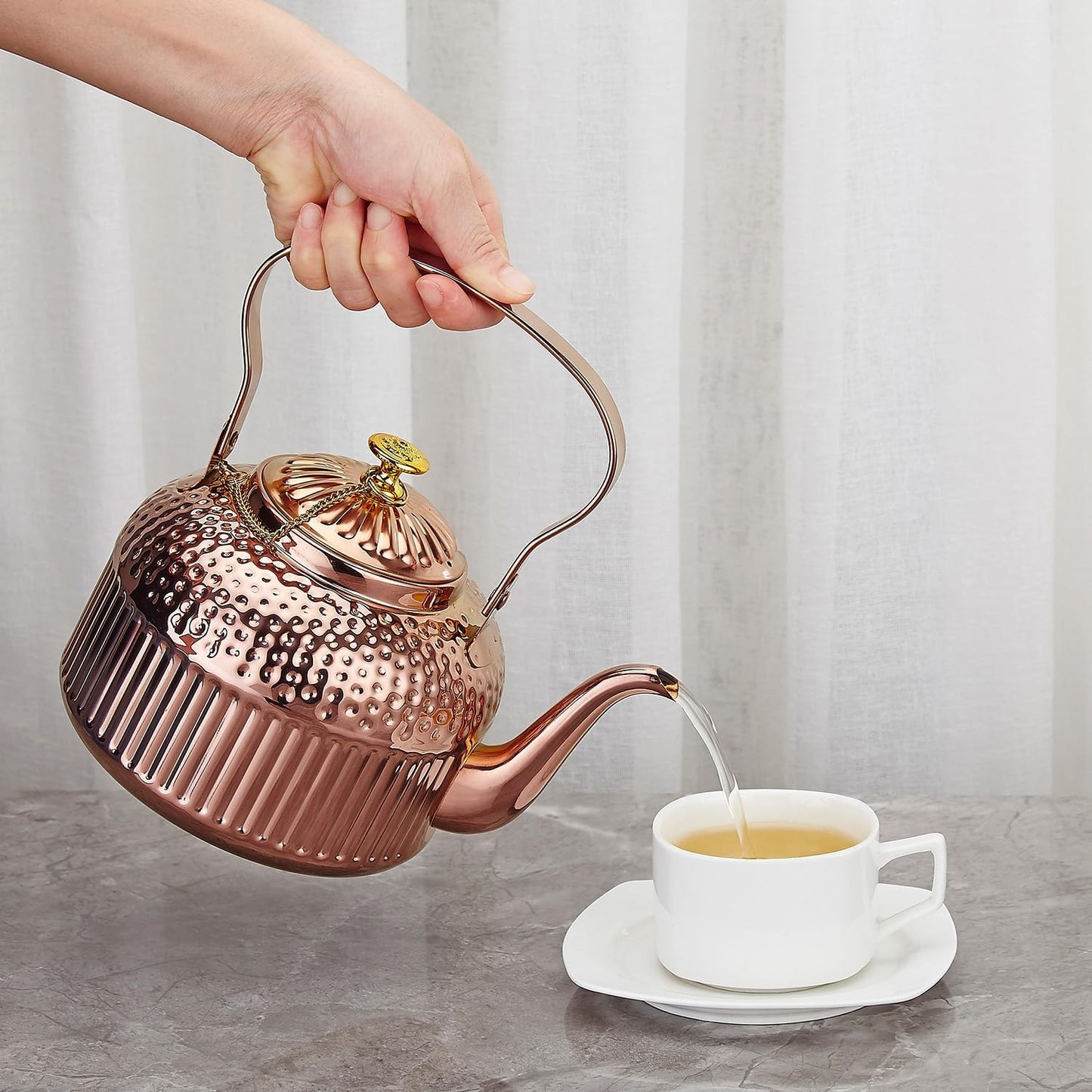 SANQIAHOME Antique 1.5L (50Oz) Stainless Steel Teapot with Infuser copper