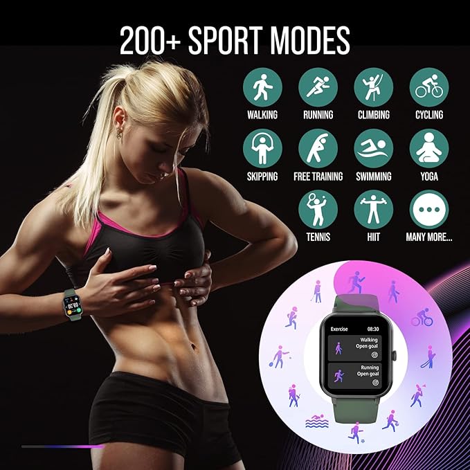 Smart Watch (Answer/Make Calls) 1.83" Fitness Tracker Heart Rate Blood Pressure Oxygen Sleep Monitor 200 Sport Modes Step Calories Trackers IP67 Waterproof Android iPhone Women Men (Green)