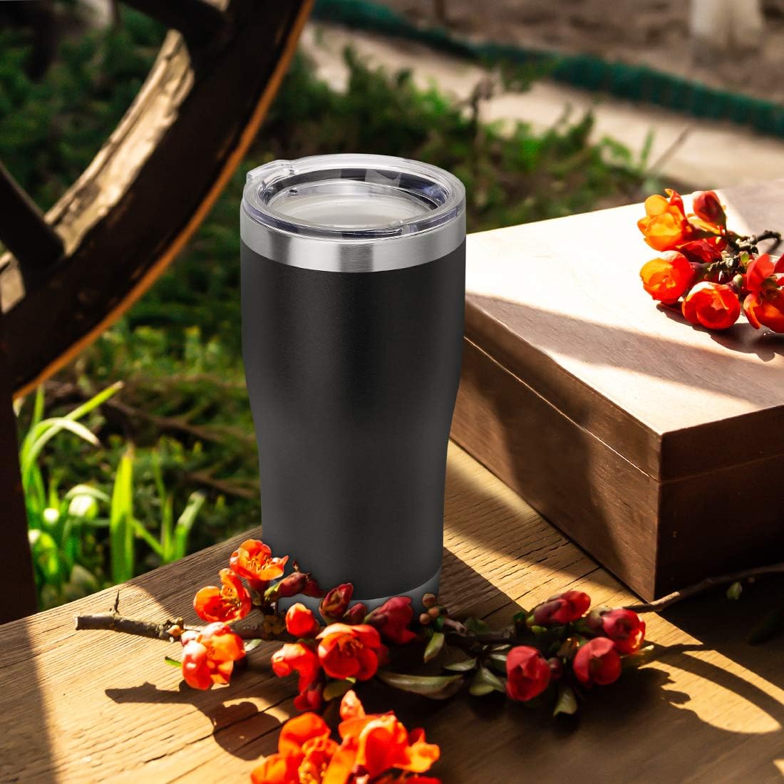 DOMICARE 20oz Tumbler with Lid Stainless Steel Tumblers Bulk, Double Wall Vacuum Insulated Coffee Travel Mug Powder Coated Tumbler, 8 Pack Black