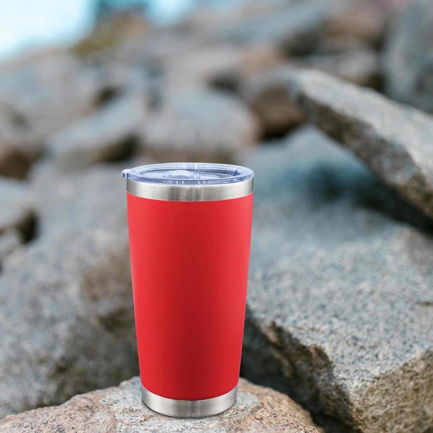 20oz Tumbler Bulk Stainless Steel Tumblers with Lid Vacuum Insulated Double Wall Travel Coffee Mug Powder Coated Tumbler Cup for Hot and Cold Drinks(Red, 6 pack)