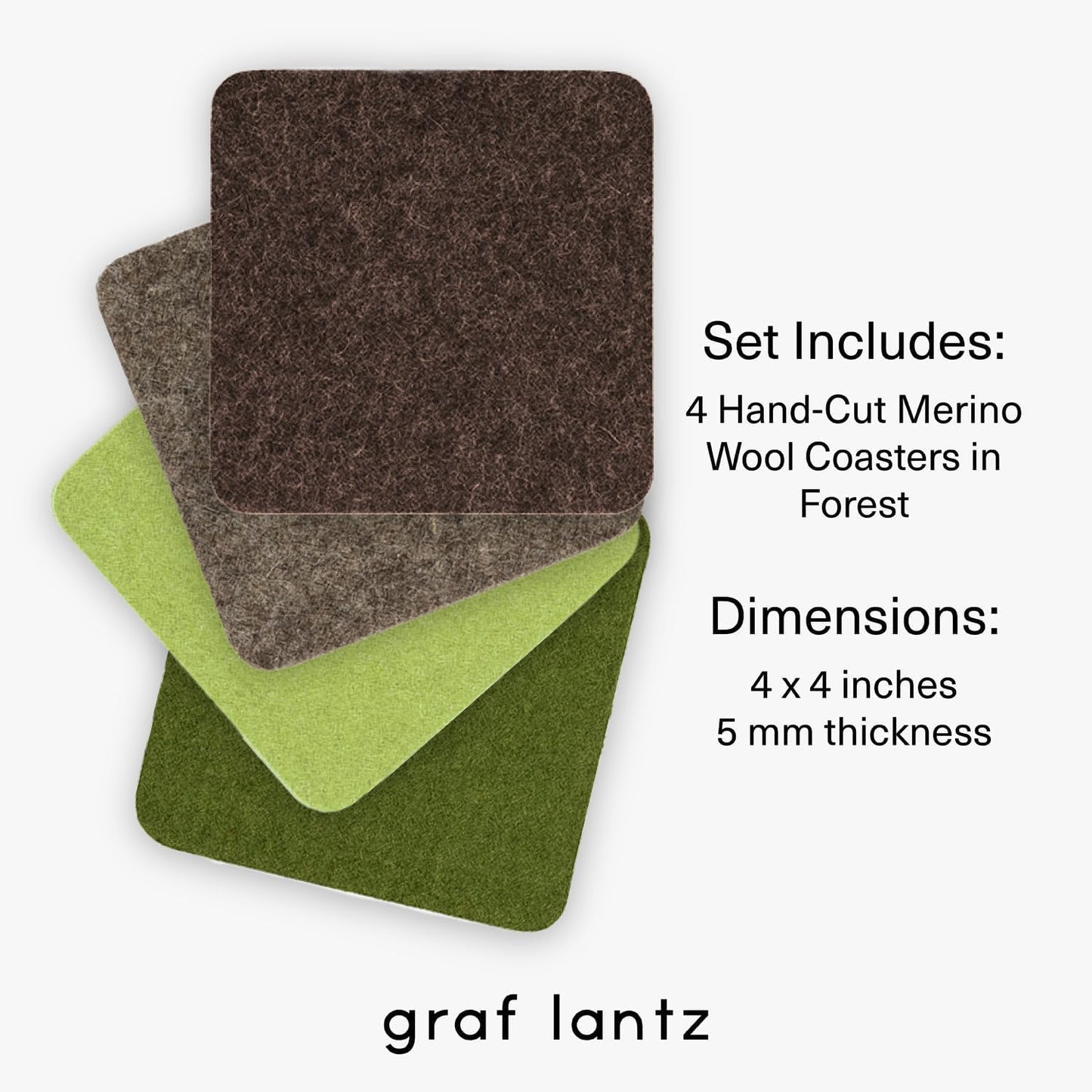 Graf Lantz - Bierfilzl Merino Wool Square Coasters Set of 4 - Forest (4"x4"x5mm) - Absorbs 30% of Weight - Natural German Wool - Heat Resistant, Sustainable, Reusable - Home Decor, Coffee Table Decor