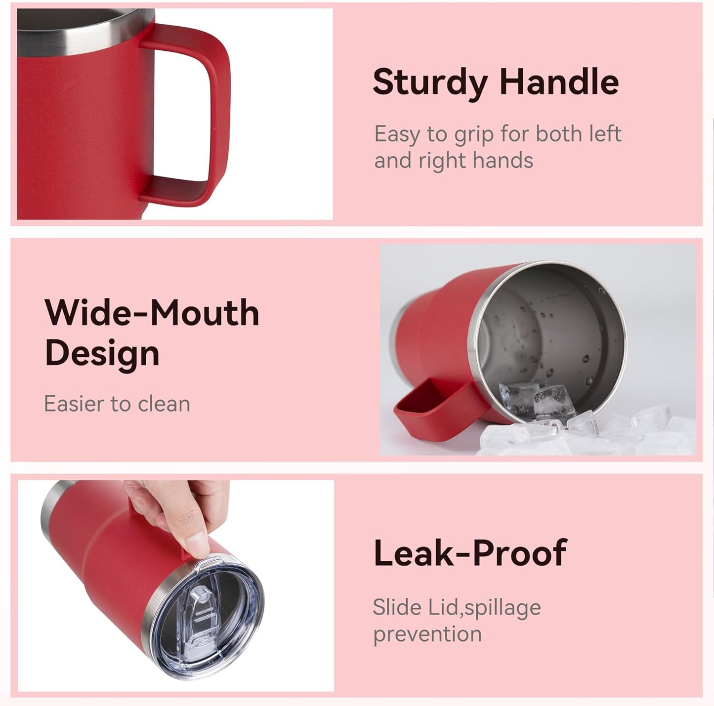 HASLE OUTFITTERS 20oz Tumbler Bulk with Lid, Stainless Steel Tumbler Bulk with Handle, Metal Insulated Travel Coffee Mug Set with Handle, Double Wall Vacuum Leak Proof Tumbler Cup, Red 12 Pack