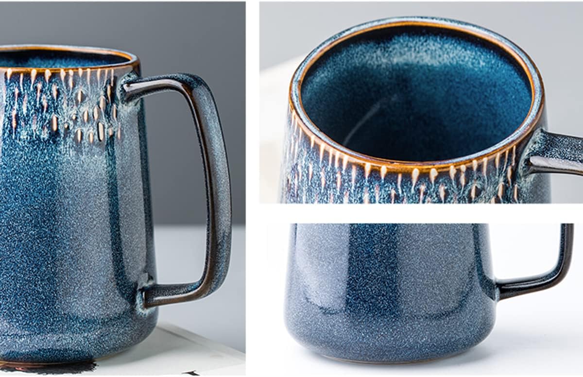 Large Ceramic Coffee Mug, 24 oz Big Tea Cup with Large Handle, Vintage Coffee Cup for Office and Home, Dishwasher and Microwave Safe, Blue