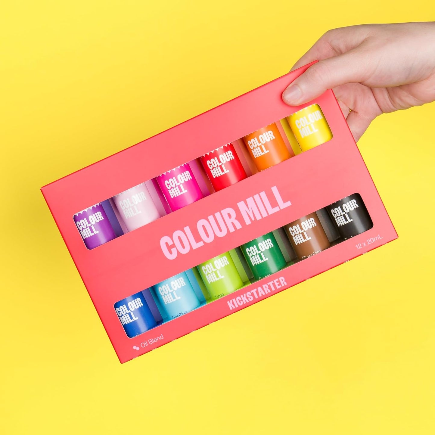 Colour Mill Kickstarter-Pack Oil-Based Food Coloring, 20 Milliliters Each of 12 Colors: Baby Pink, Black, Chocolate, Forest, Hot Pink, Lime, Orange, Purple, Red, Royal, Sky Blue and Yellow