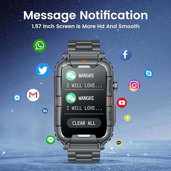 Smartwatch for Men Fitness Tracker Watch: Smart Watch with Answer/Make Call Heart Rate Blood Pressure Sleep Monitor Step Counter 100+ Sports Modes Waterproof 1.57" Activity Trackers for Android iOS