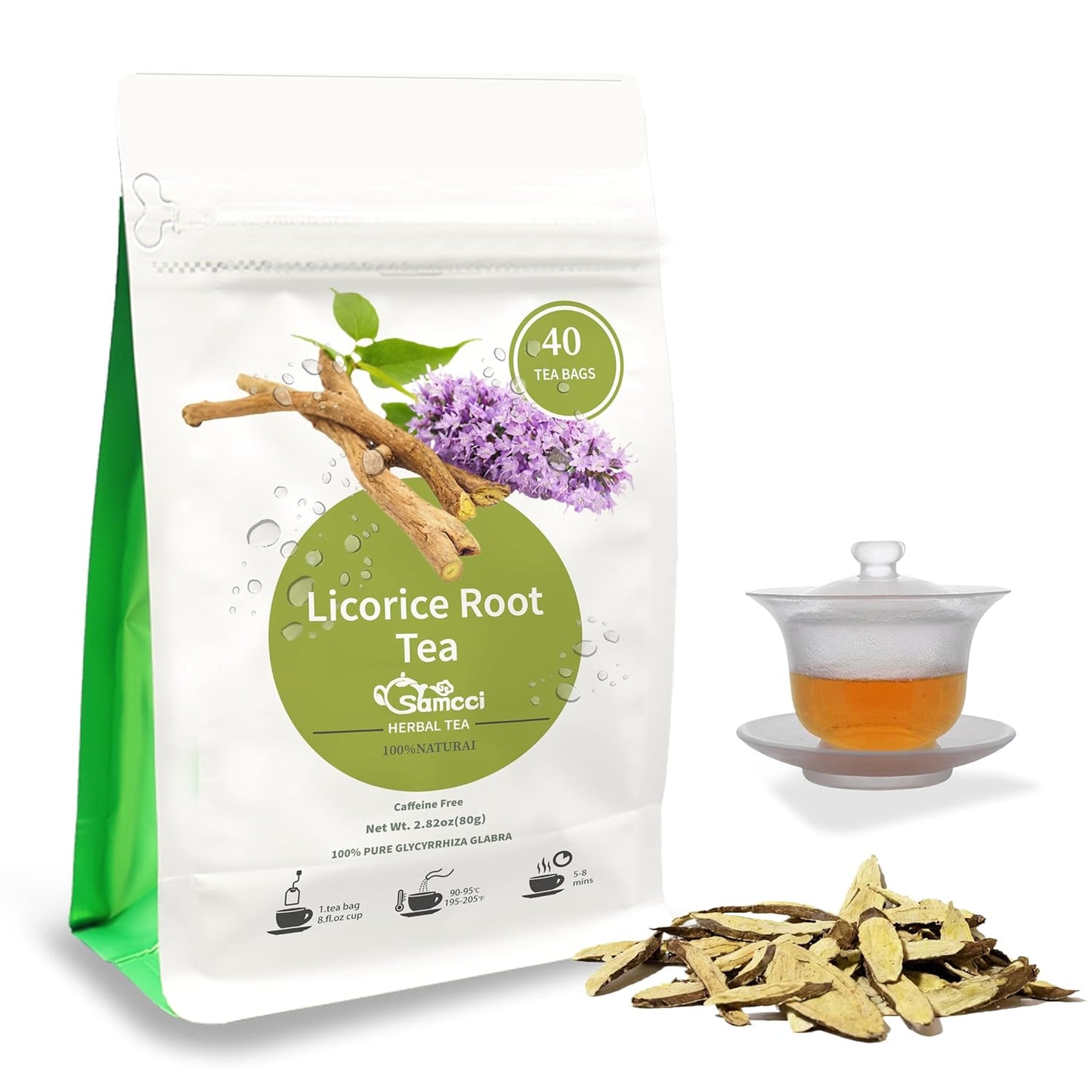 Samcci - Licorice Root Tea, Premium 40 Licorice Root Tea Bags -Natural Sweet - Non-GMO - Naturally Caffeine-free - Soothes Digestion & Promote Respiratory Health