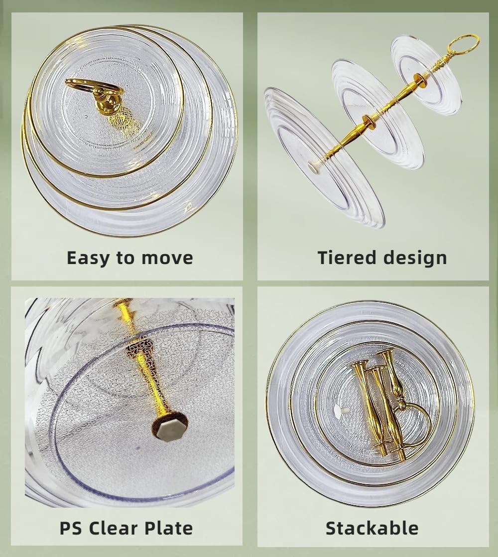 RAUVOLFIA 3 Pack 3 Tier Cupcake Stand, Plastic Tiered Serving Stand, Dessert Tray for Tea Party, Baby Shower and Wedding (Clear)