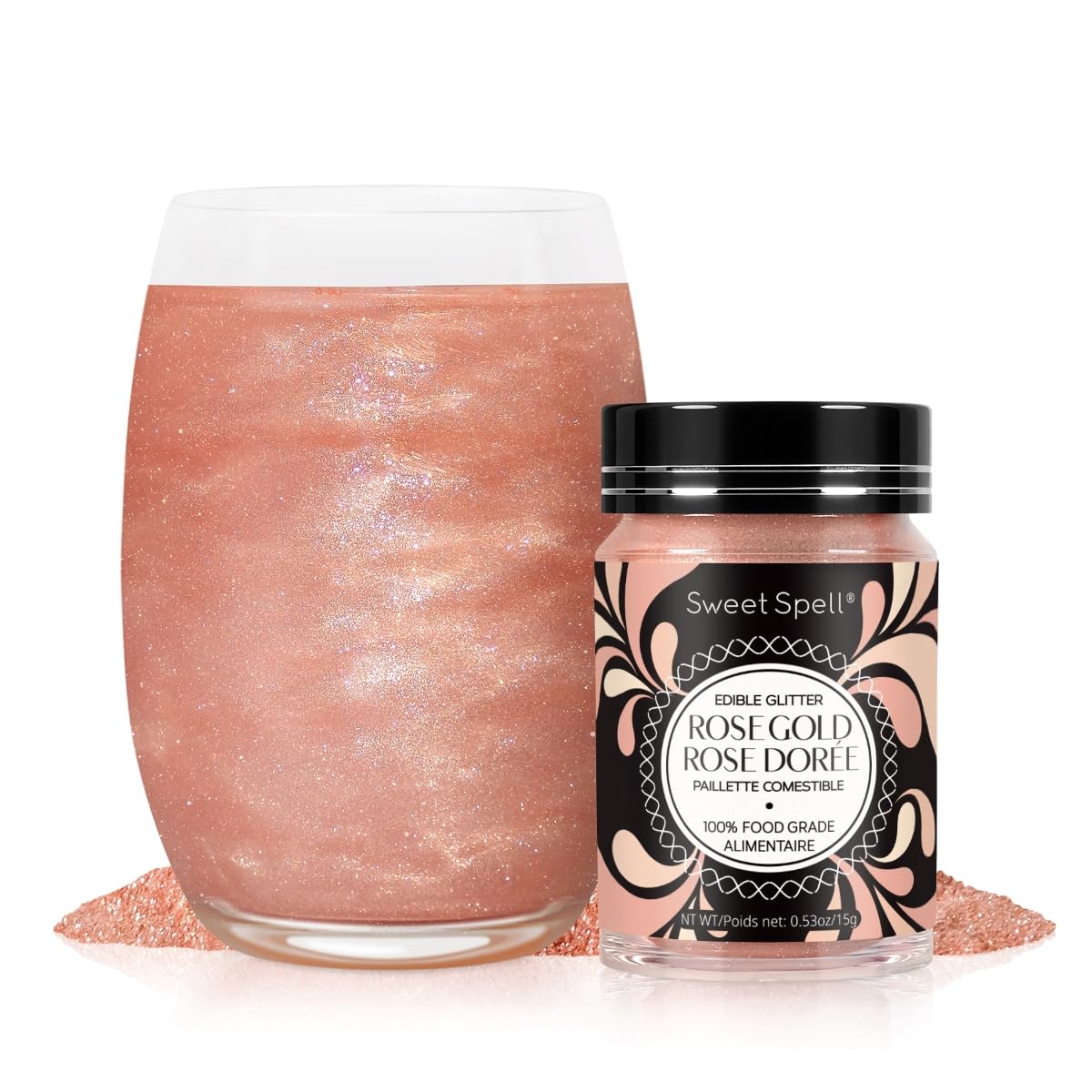 Sweet Spell Edible Glitter (15g) - Shimmer Sparkles for Drinks, Cakes, Cocktails - 100% Edible & Food Grade Glitter, Vegan, Gluten-Free (Rose Gold)