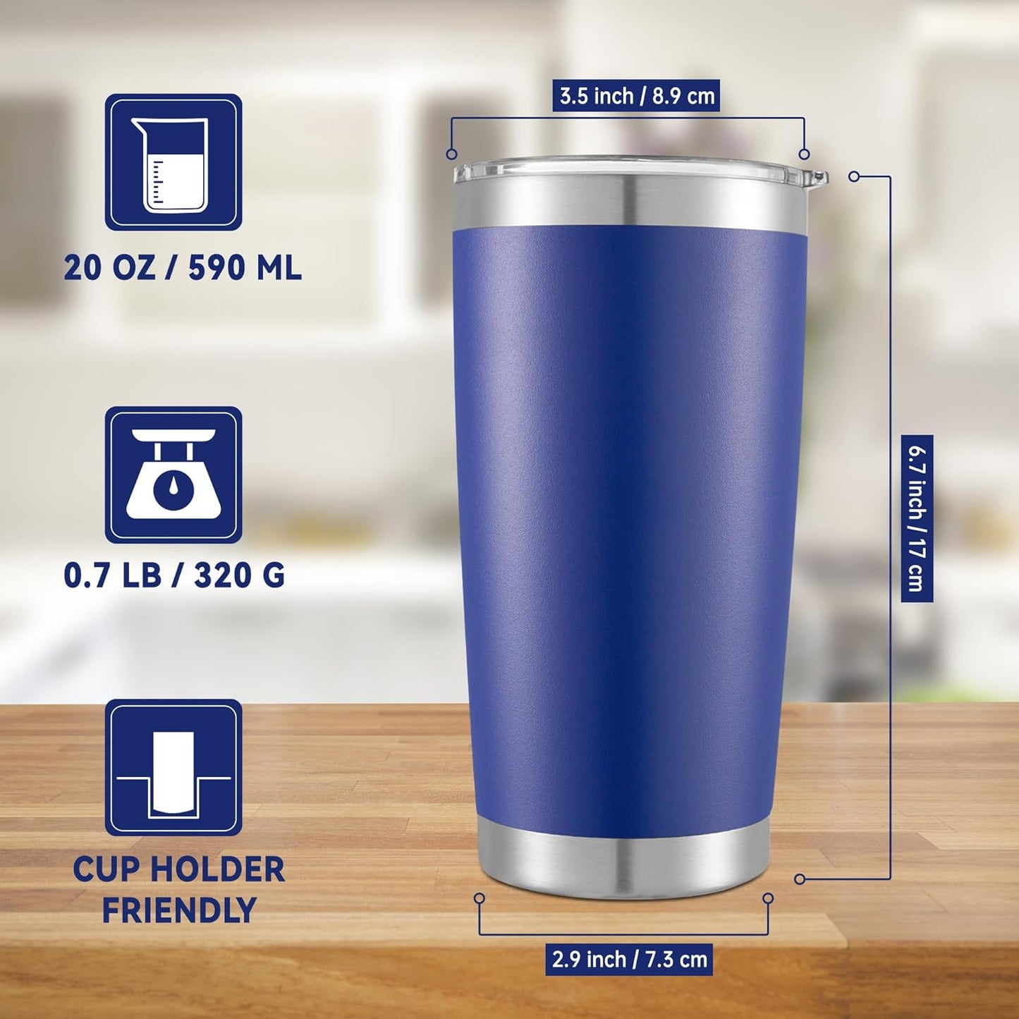 20 oz Tumblers Bulk Stainless Steel Tumbler with Lid Double Wall Vacuum Insulated Coffee Mug 20oz Powder Coated Cup for Hot and Cold Drinks (Blue, 12 pack)