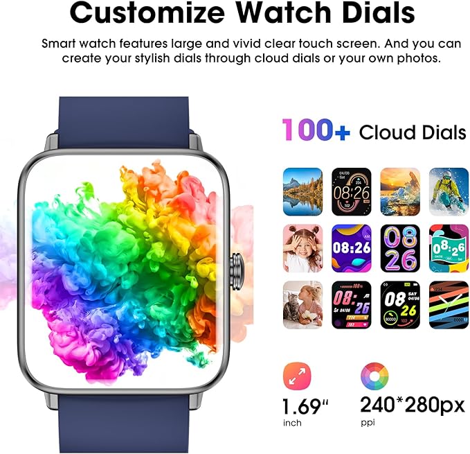 Smart Watch (Answer/Make Call) for Women Men, Fitness Tracker with Heart Rate, Blood Oxygen, Sleep Tracker, IP68 Waterproof Fitness Watch Step Calorie Counter Pedometer Compatible iPhone & Android