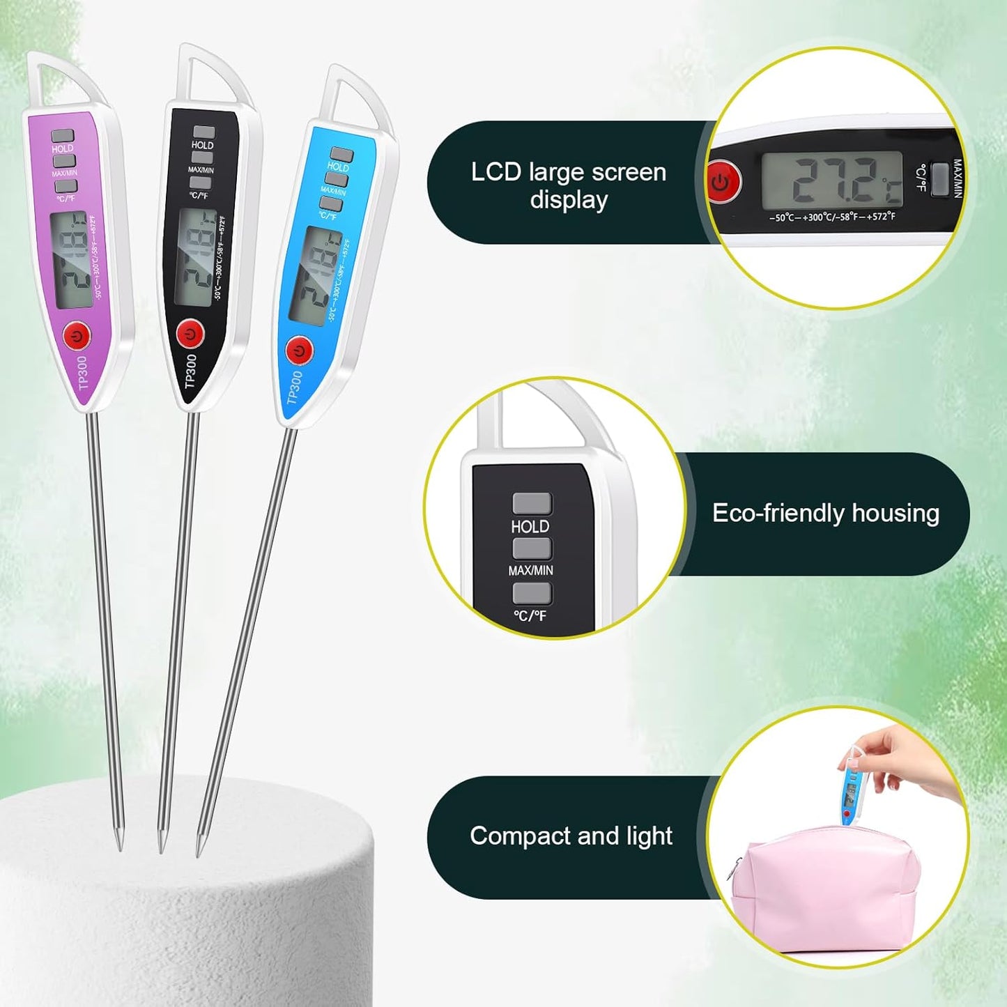 10 Set Waterproof Food Thermometer for Water, Liquid, Candle and Cooking Digital Meat Thermometer with Long Probe Instant Read for Kitchen BBQ Grill Candy (White)