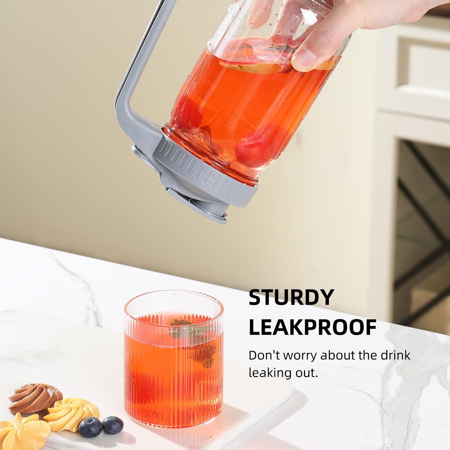 Glass Mason Jar Pitcher with Pour Spout Handle Lid, Breast Milk Pitcher Jug for Ice Tea, Cold Brew Coffee, Fridge Water, Juices, Leak Proof Storage Container