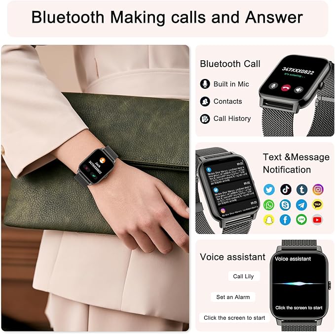 Smart Watch for Men Fitness Tracker: Waterproof Smart Watches for Women Digital Mens Watches Make/Answer Call Running Smartwatch Android Phone iPhone Samsung Compatible Heart Rate Monitor