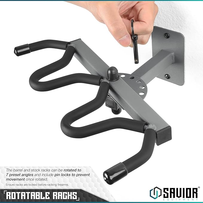 Savior Equipment Wall-Mount Rifle Rack Tactical Shotgun Carbine Firearm Free-Standing Gun Display Indoor Storage Rack - Heavy Duty Steel, Wide Angle Adjustment, 3-Slot Holds up to 75 Lbs