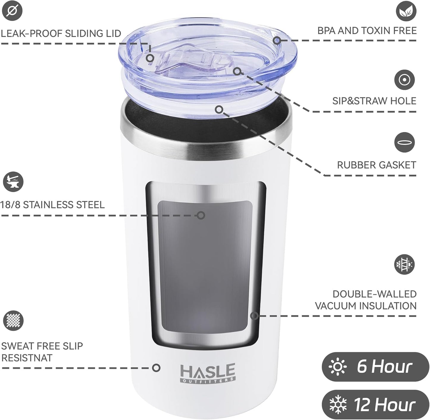 HASLE OUTFITTERS 12 oz Skinny Tumbler, Stainless Steel Insulated Slim Tumbler with Lid, Reusable Double Wall Travel Coffee Mug, Durable Powder Coated Travel Water Cup(White,1)