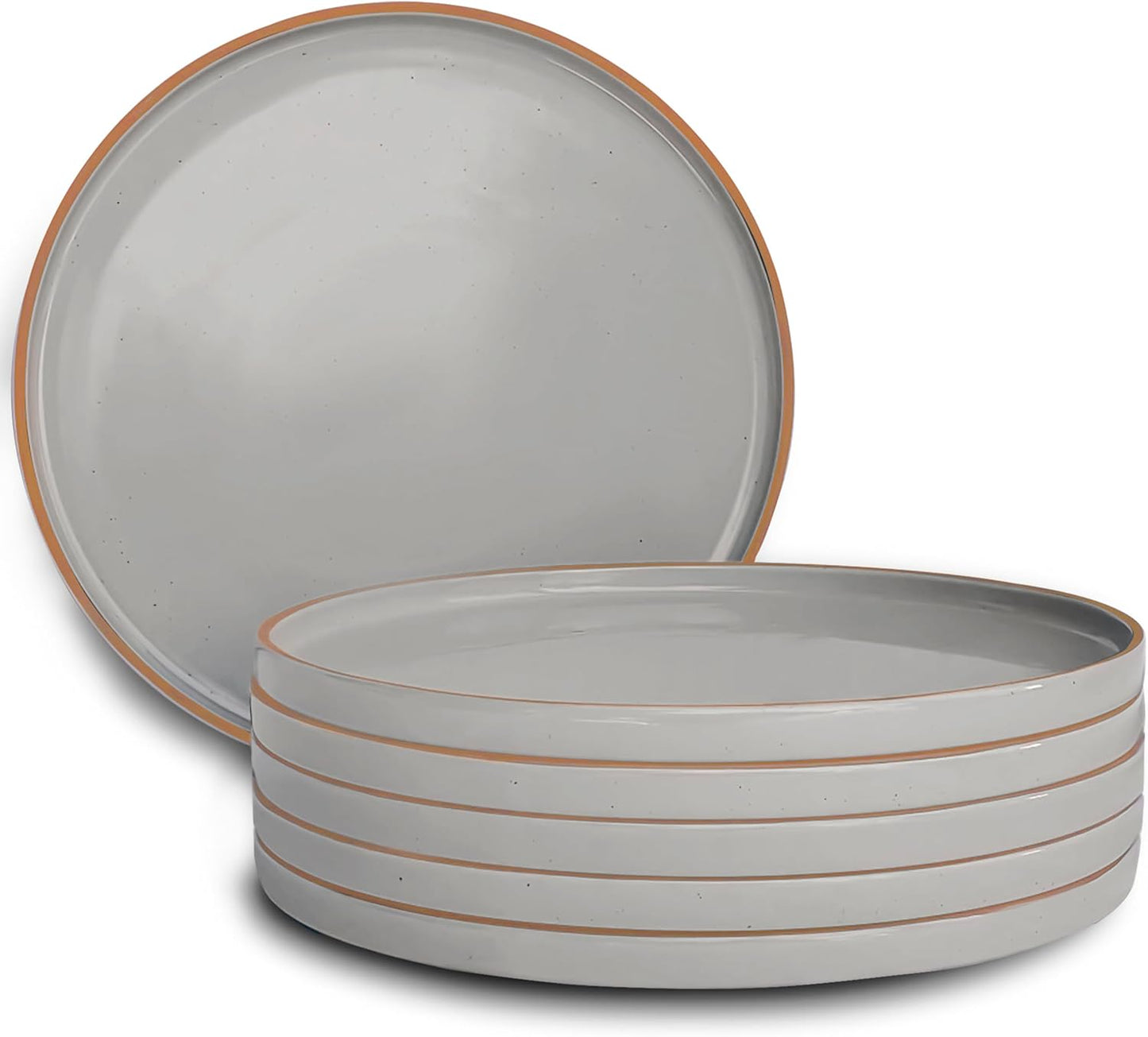 Mora Ceramic Flat Dinner Plates Set of 6, 10.5 in High Edge Dish Set - Microwave, Oven, and Dishwasher Safe, Scratch Resistant, Modern Dinnerware- Kitchen Porcelain Serving Dishes - Earl Grey