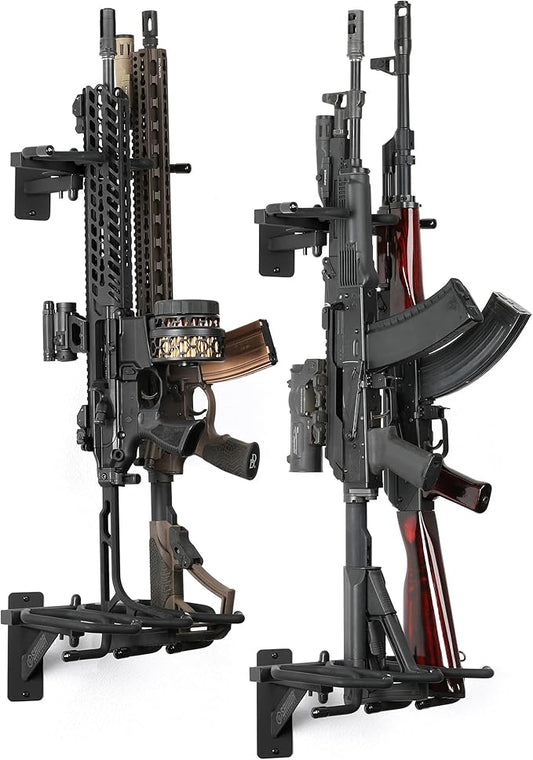 Savior Equipment Wall-Mount Rifle Rack Tactical Shotgun Carbine Firearm Free-Standing Gun Display Indoor Storage Rack - Heavy Duty Steel, Wide Angle Adjustment, 3-Slot Holds up to 75 Lbs
