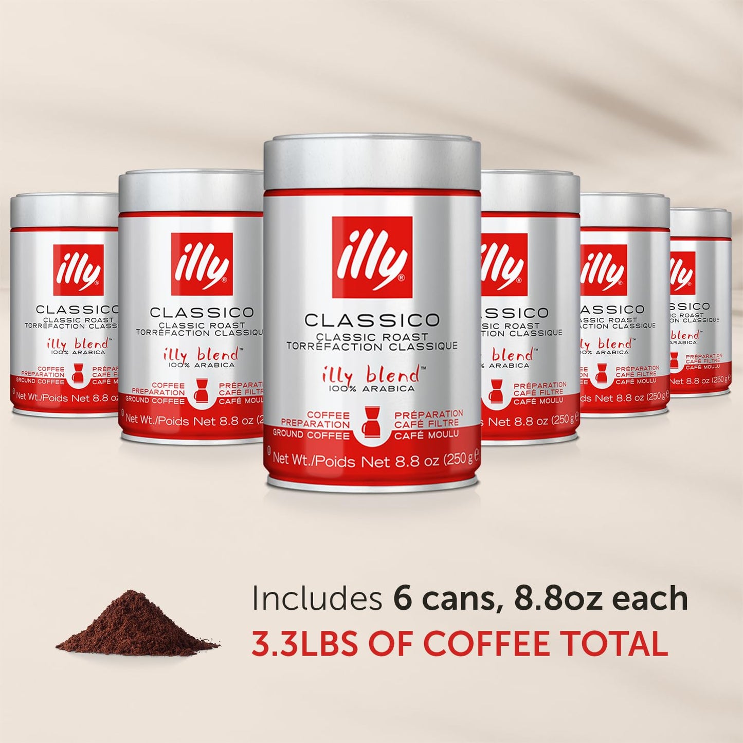Illy Caffe Coffee - Ground Coffee - Medium Roast for Drip Coffeemakers - 8.8 oz - Case of 6