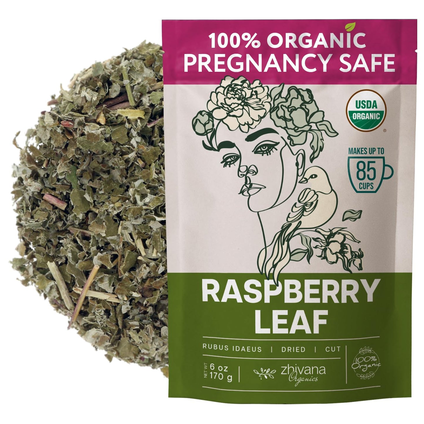 Organic Red Raspberry Leaf Tea – Wild Raspberry Tea for for Pregnancy, Healthy Cycle, Menstrual Cramps – 6oz