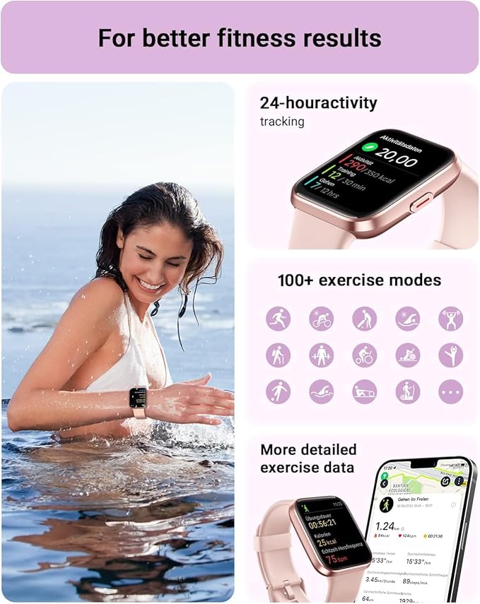 Smart Watch for Women Android & iPhone, Alexa Built-in, 1.8" Touch Screen Fitness Tracker with Answer/Make Calls, IP68 Waterproof Heart Rate/Sleep/SpO2 Monitor, Pedometer, 100+ Sport Modes