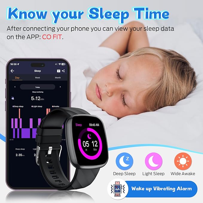 Smart Watch for Kids, Fitness Tracker with Pedometer, 100+ Sport Modes, Heart Rate, Sleep Monitor, Spo2, Calorie Step Counter, Fitness Watch 1.75"HD, Birthday Gifts for Girls Boys Teens 5-16 Black